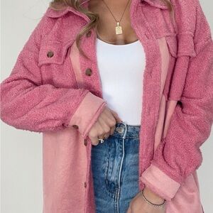 Free People Pink Button-Up Shirt Jacket